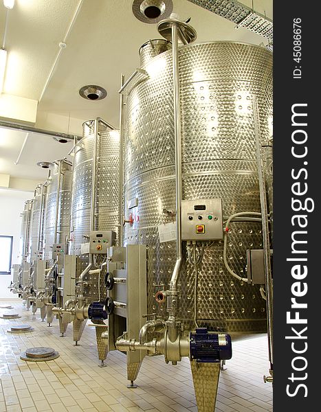 Interior of winery distillation in wine factory. Interior of winery distillation in wine factory