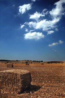 Straw On Farmland With Blue Cloudy Sky Stock Photo Straw On Farmland With Blue Cloudy Sky Stock Photo