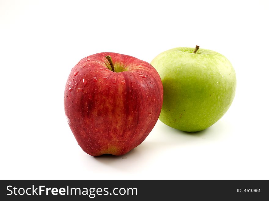 Pair of apples isolated on white background, red delicious apple in front. Pair of apples isolated on white background, red delicious apple in front