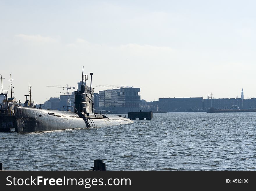 Vintage russian submarine in harbor of Amsterdam