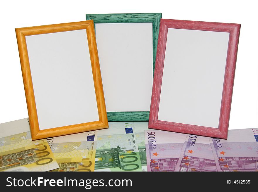 Piles of euro with colored frames. Piles of euro with colored frames