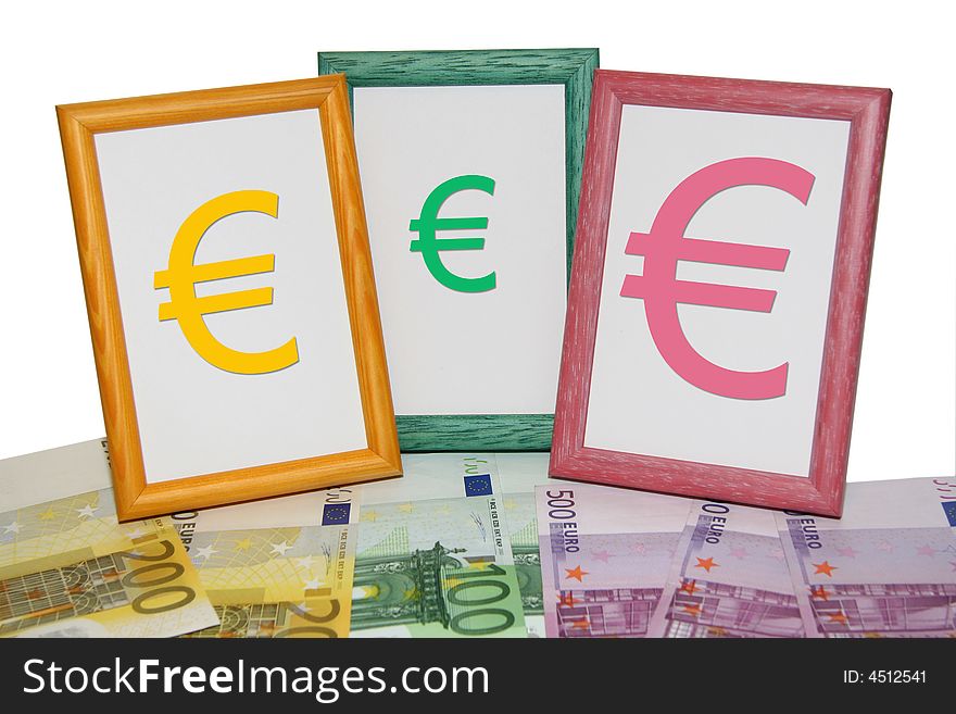 Piles of euro with colored frames. Piles of euro with colored frames