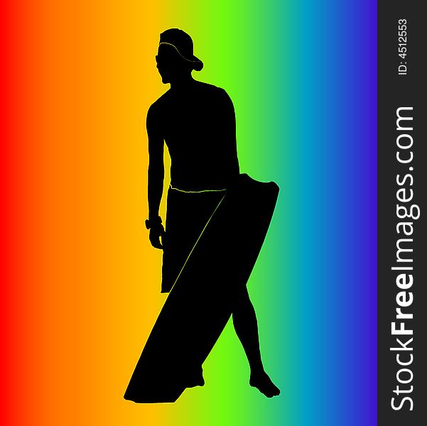 Kiter with a board on a background of a rainbow