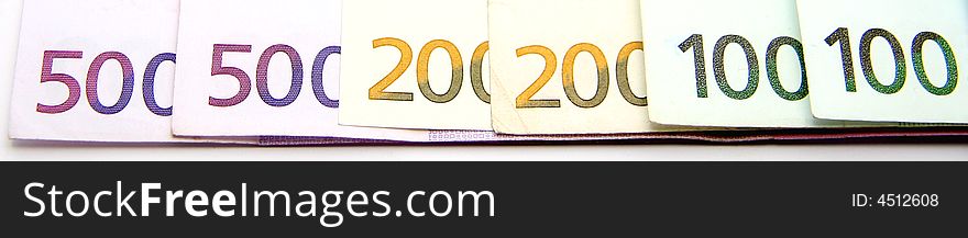 Pile of Euros: 100, 200 and 500 euro