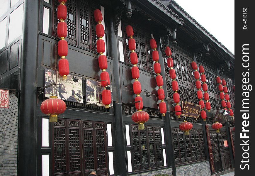 A kind of lantern made in China, they are made by woods.Red lantern on the Chinese Lantern Festival.Lanterns in a Chinese New Year is an important symbol.