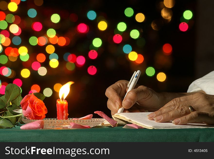 Writing message in colorful lights background