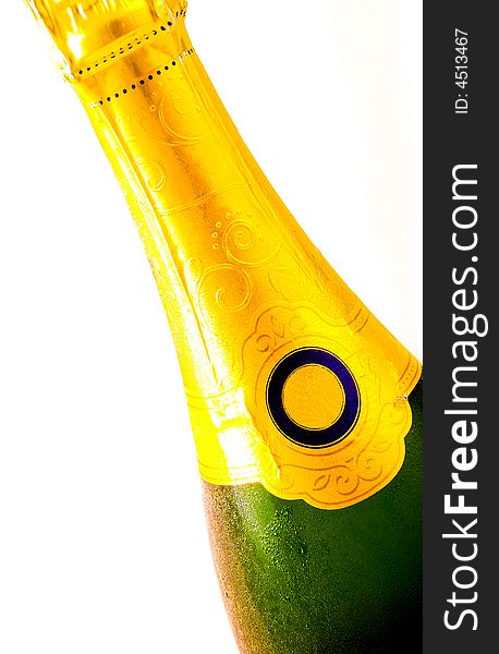 A concept image on a white background of a bottle of Champagne.