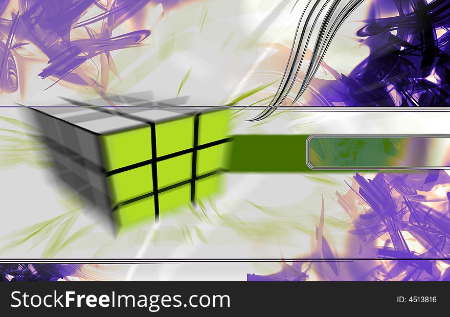 Abstract illustration, hi-tech banner with green cube. Abstract illustration, hi-tech banner with green cube.