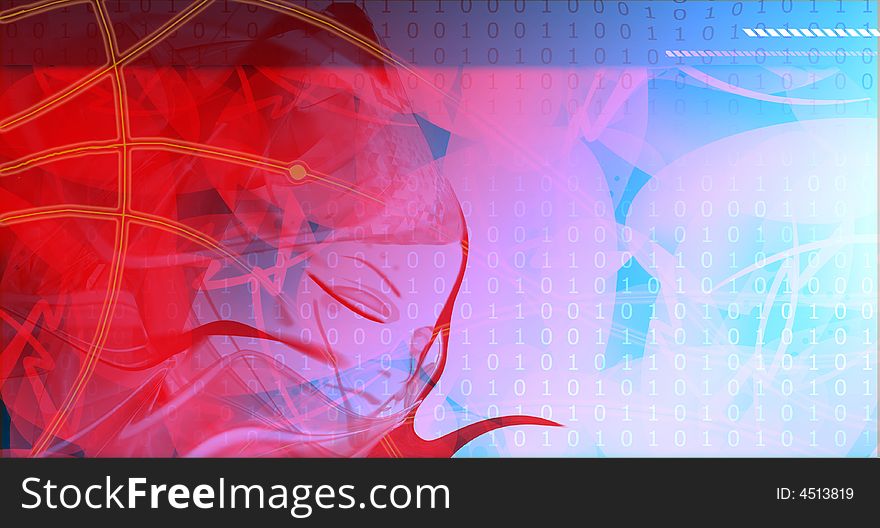 Abstract background with binary-codes, and abstract woman portrait. Abstract background with binary-codes, and abstract woman portrait.