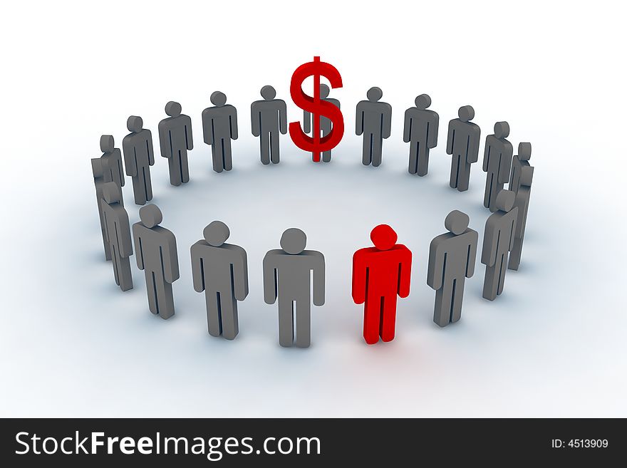 People in circle with dollar sign - 3d illustration