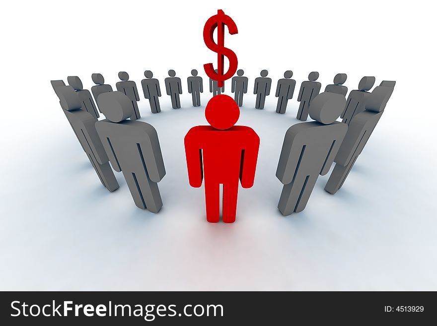 People in circle with dollar sign - 3d illustration