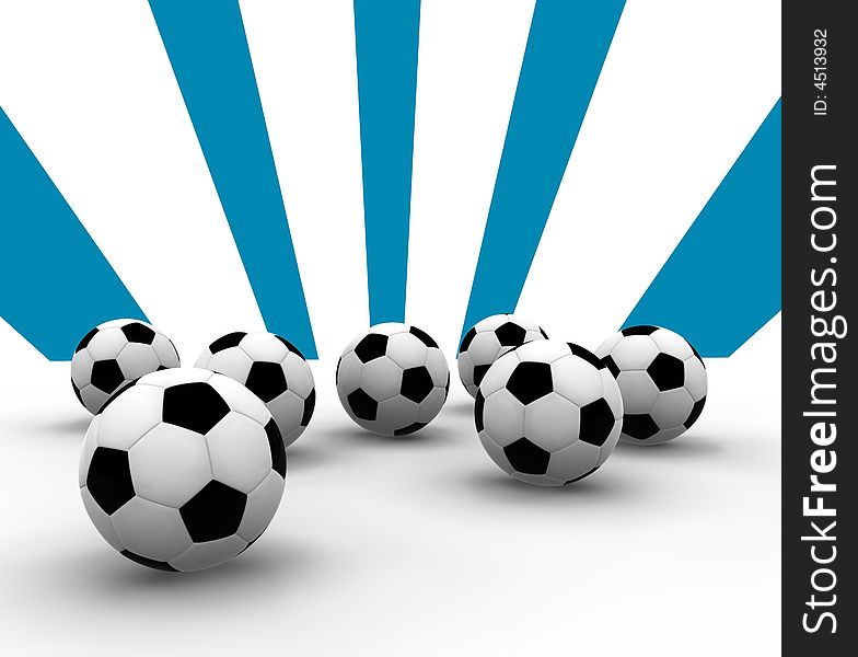 Soccer balls on blue lines background