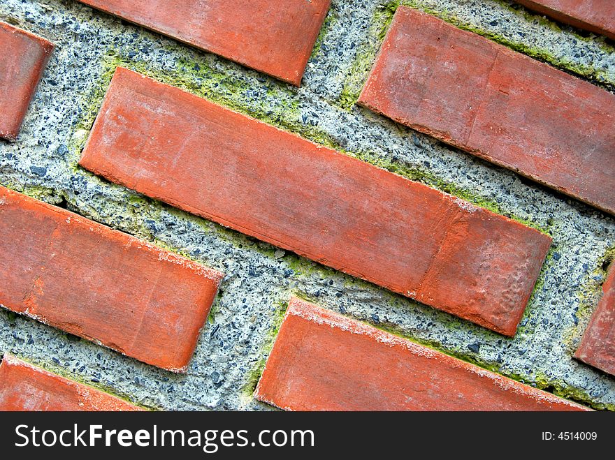 A red brick wall, close up
