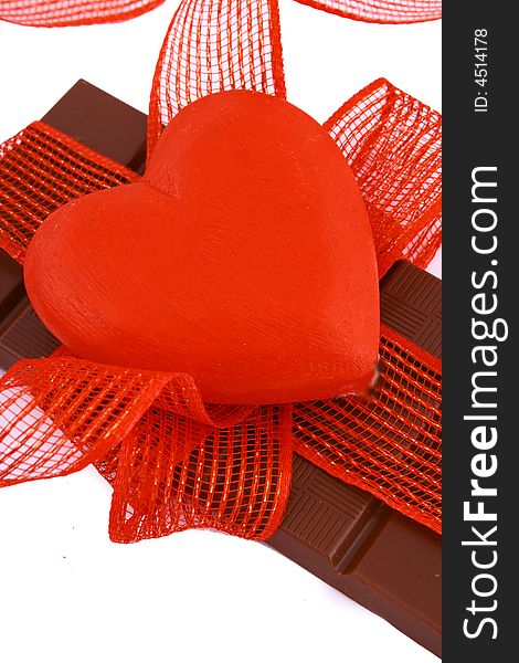 Chocolate and heart present in valentine's day