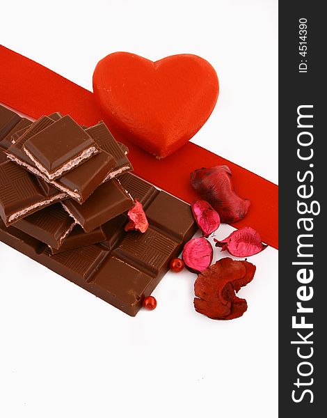 Chocolate and heart present in valentine's day