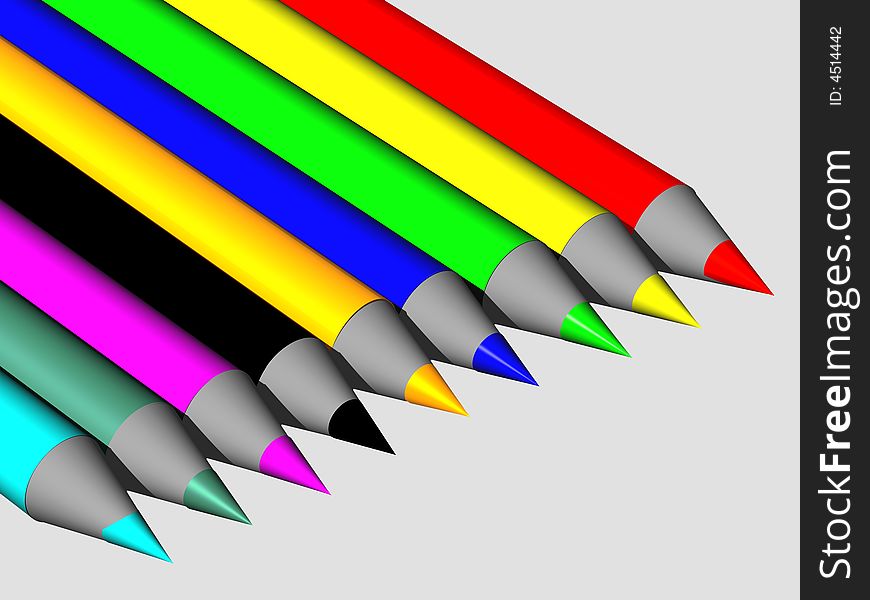 Nine color sharp pencils laying on the table. Nine color sharp pencils laying on the table
