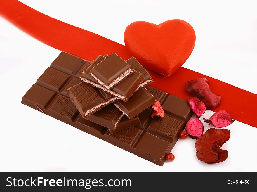 Chocolate and heart present in valentine's day
