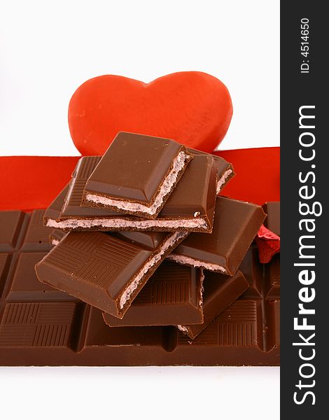 Chocolate and heart present in valentine's day