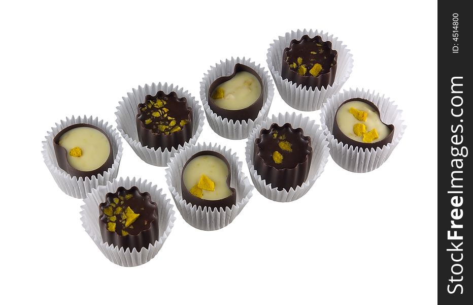 Isolated chocolate candies.