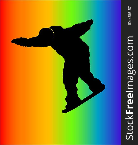 Snowskater flying on a background of a rainbow