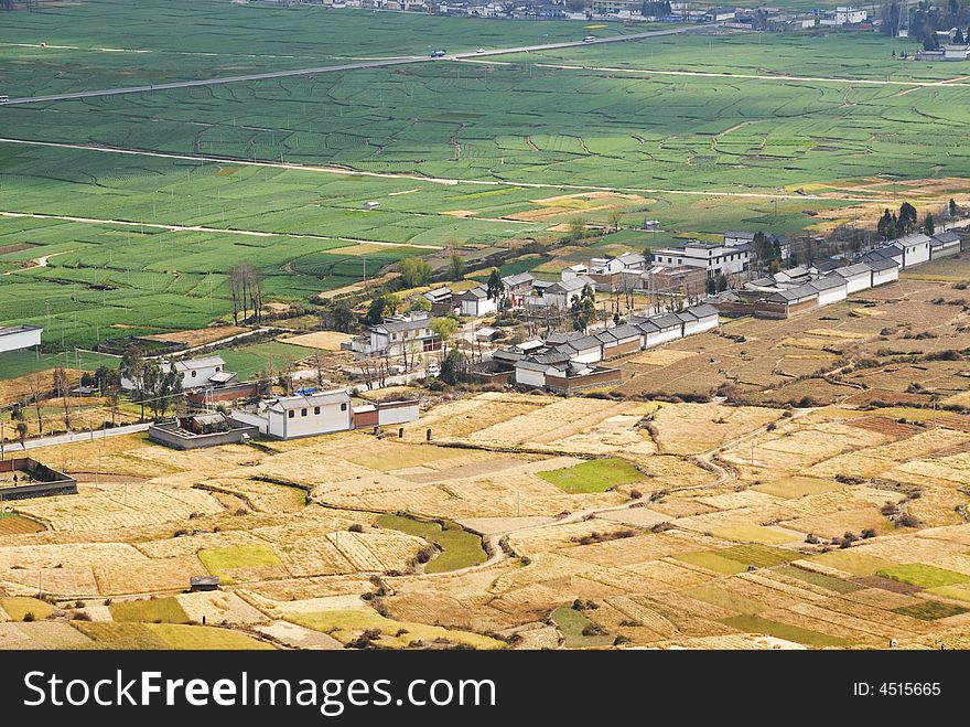 A overhead view of a countryside village in dali, yunnan, china