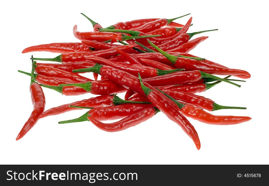 Fresh fresh red chili peppers isolated on a white background