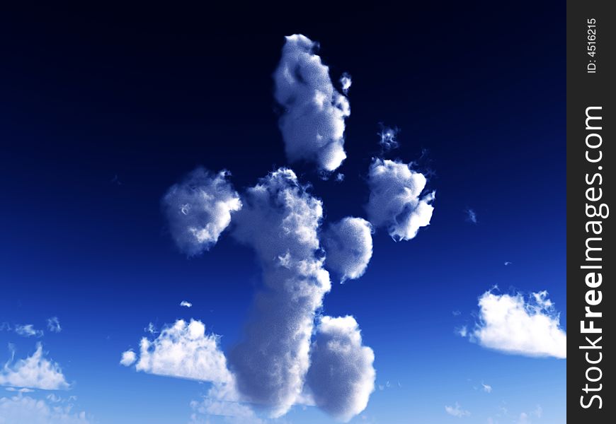 A image of a blue daylight sky, with some clouds that look a bit like a person. It would be a good natural background image. A image of a blue daylight sky, with some clouds that look a bit like a person. It would be a good natural background image.