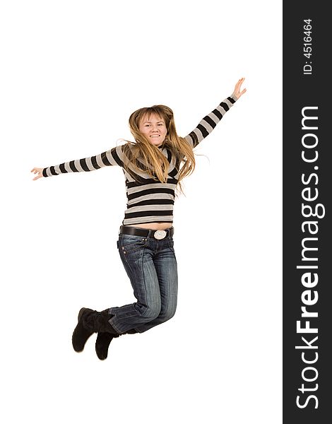 Jumping girl, on white background, insulated