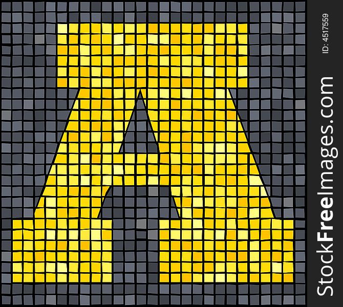 Yellow capital letter A compiled from mosaic. Yellow capital letter A compiled from mosaic