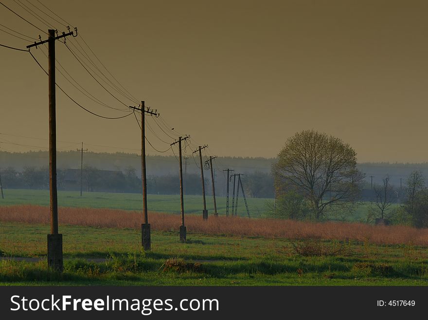 Pylons on the acre in the winter day