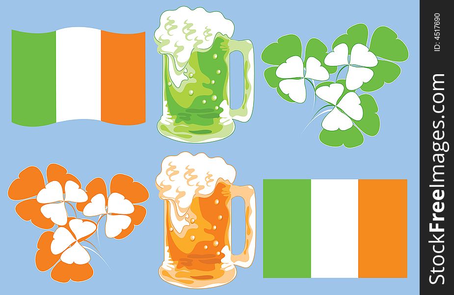 Vector illustration, set icons - St. Patrick's holiday. Vector illustration, set icons - St. Patrick's holiday