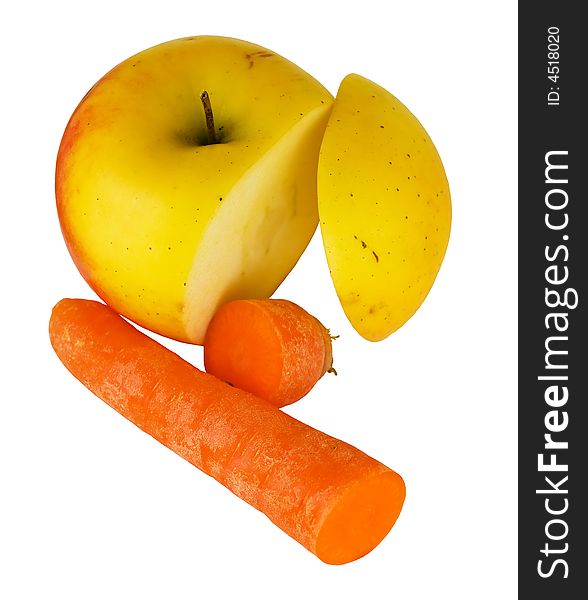 Apple and carrot isolated in white background. Clipping path included. Apple and carrot isolated in white background. Clipping path included.