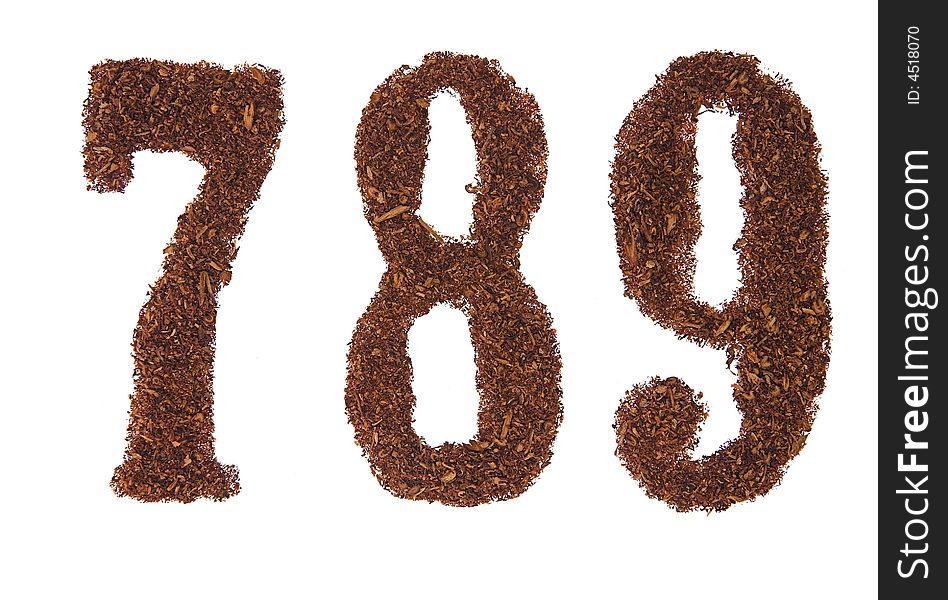 Tobacco numbers 789, white background isolated