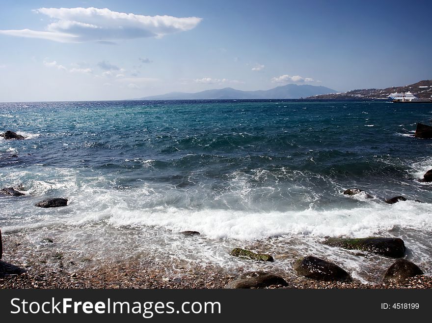 Coast of insland mykonos, Greece.