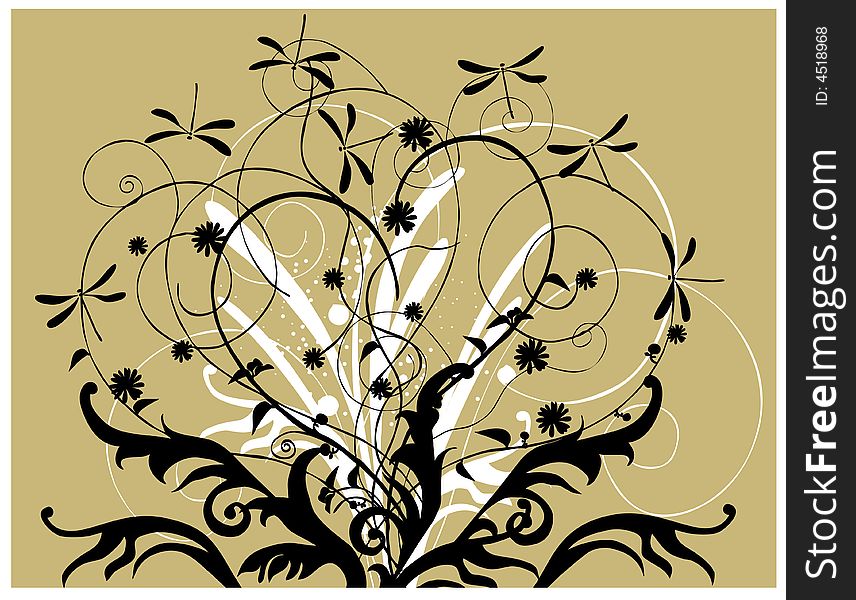 Floral ornament: Vector in black; cream and grey