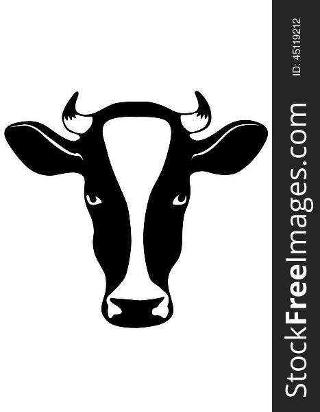 Silhouette of the head of a cow on a white background