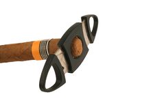 Isolated Cigar With Cutter Royalty Free Stock Photography