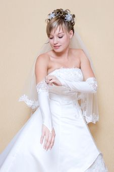 A Bride Putting On The Gloves Stock Image