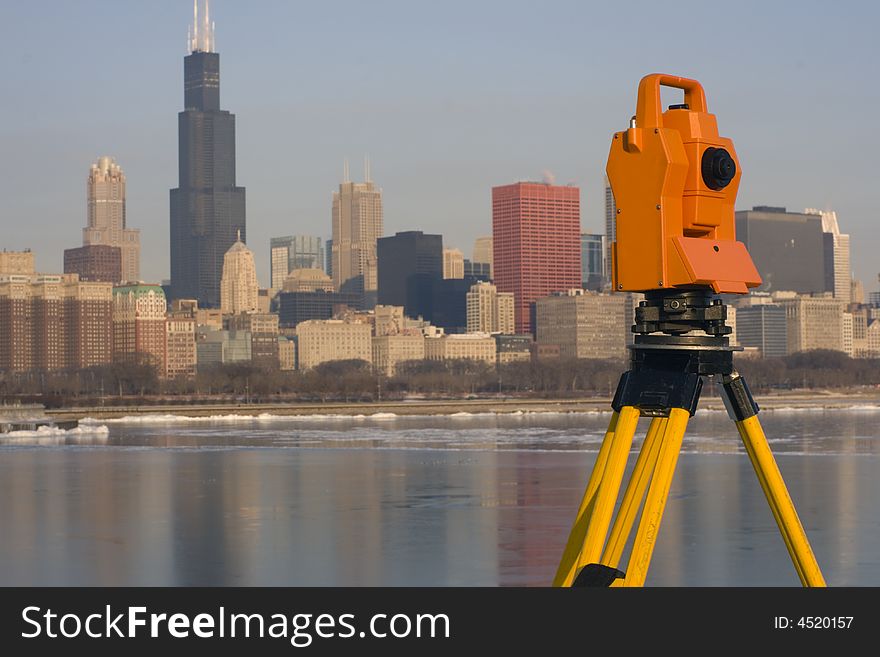 Theodolite set in downtown Chicago