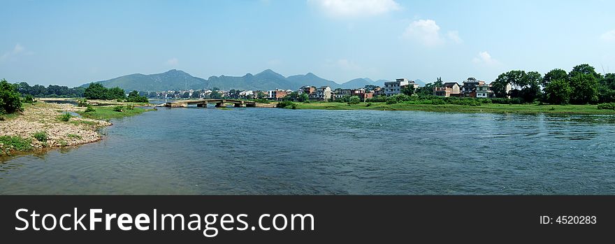 River, Town And Mountain