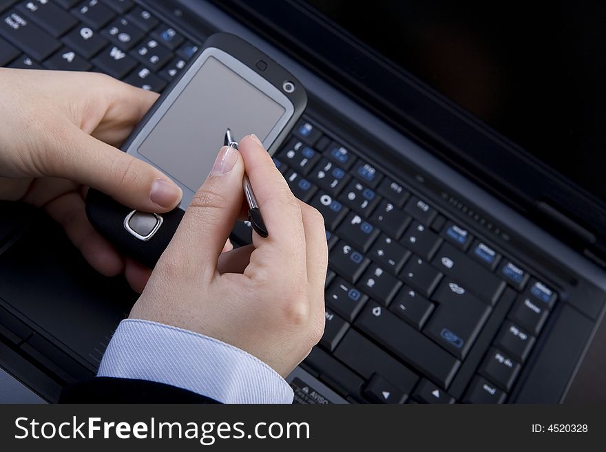 Businesswoman Holding Modern Mobile Pda Phone