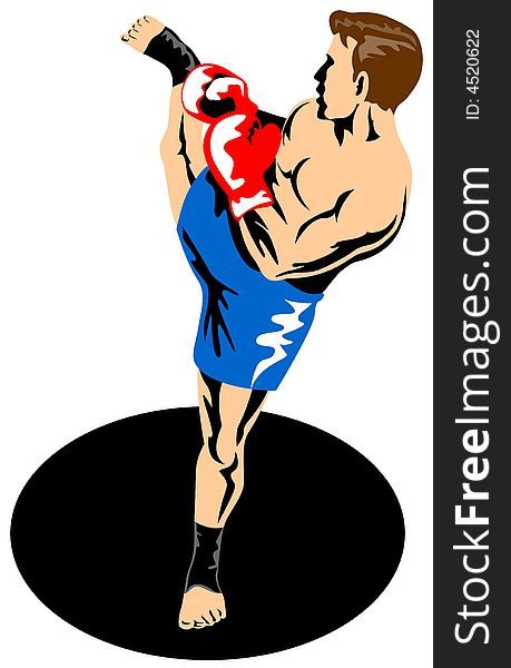 Kick boxer on white