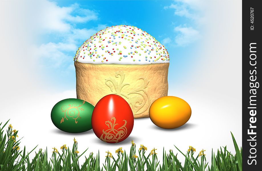 3d model Festive easter cake and eggs