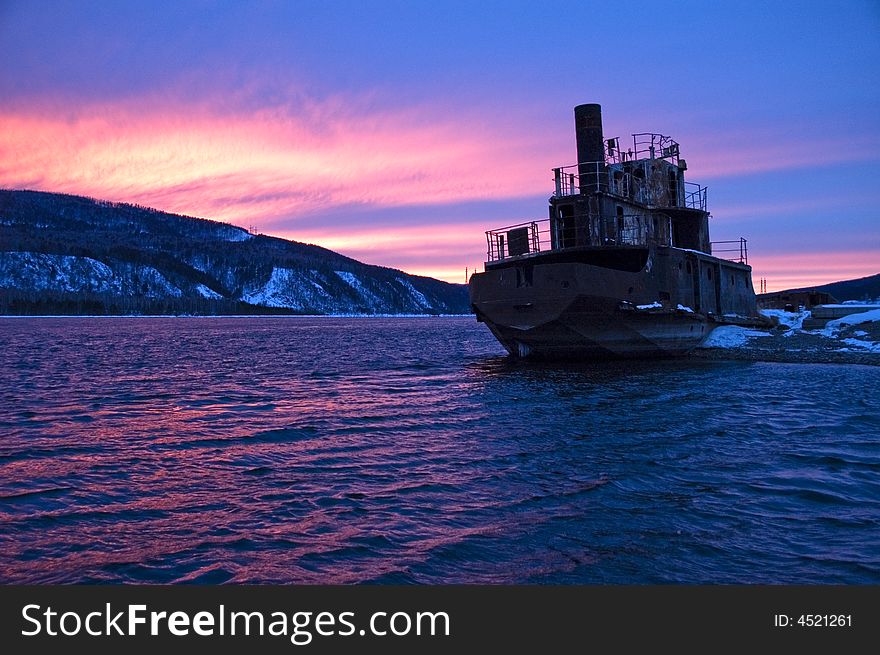 Northern, Siberian River In The Winter.