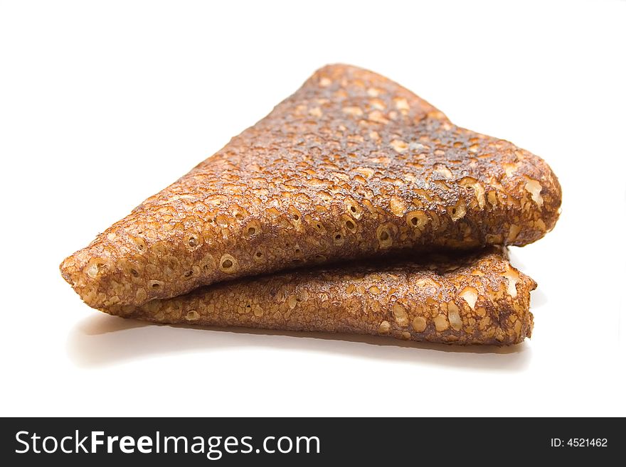 Russian pancake on the white isolated background