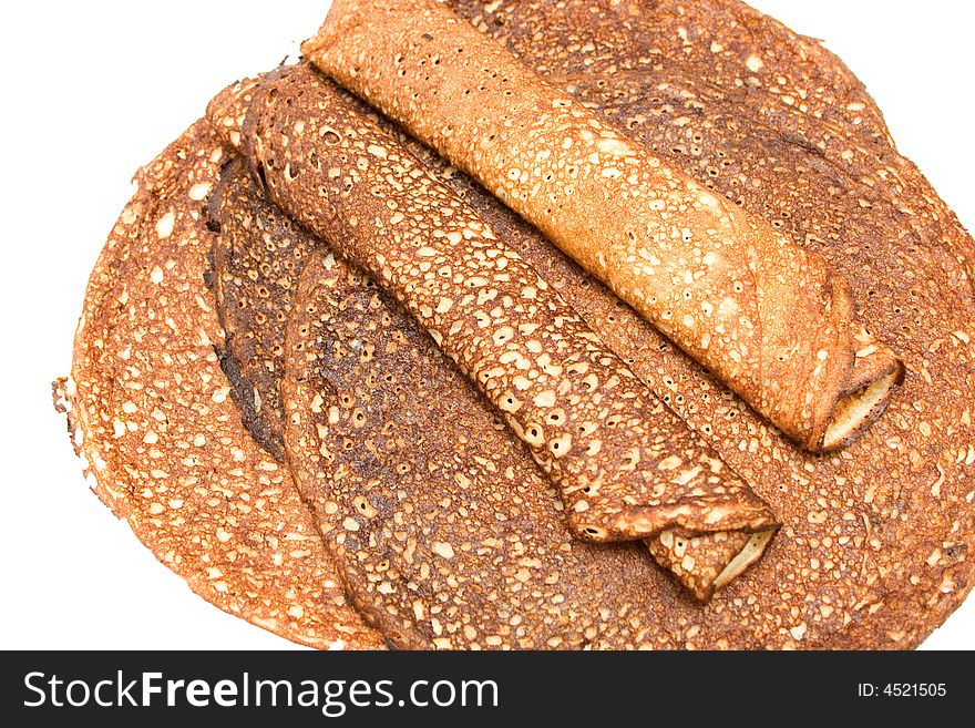 Russian pancake on the white isolated background