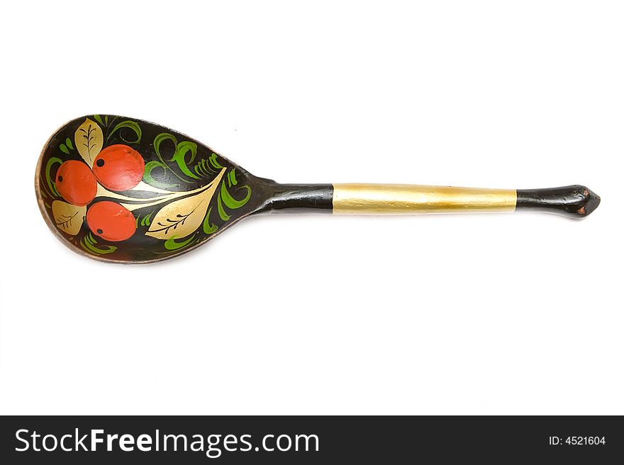 Russian wooden spoon on isolated background