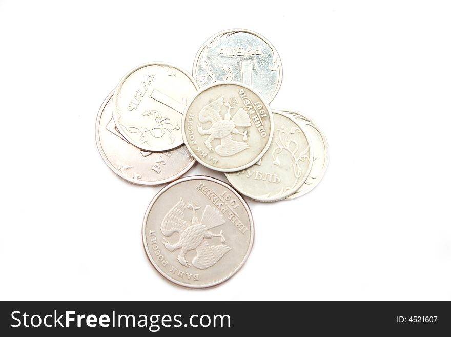Russian metallic money on white isolated background