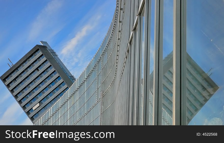 Glass facade of the glasshouse at a hospital. Glass facade of the glasshouse at a hospital