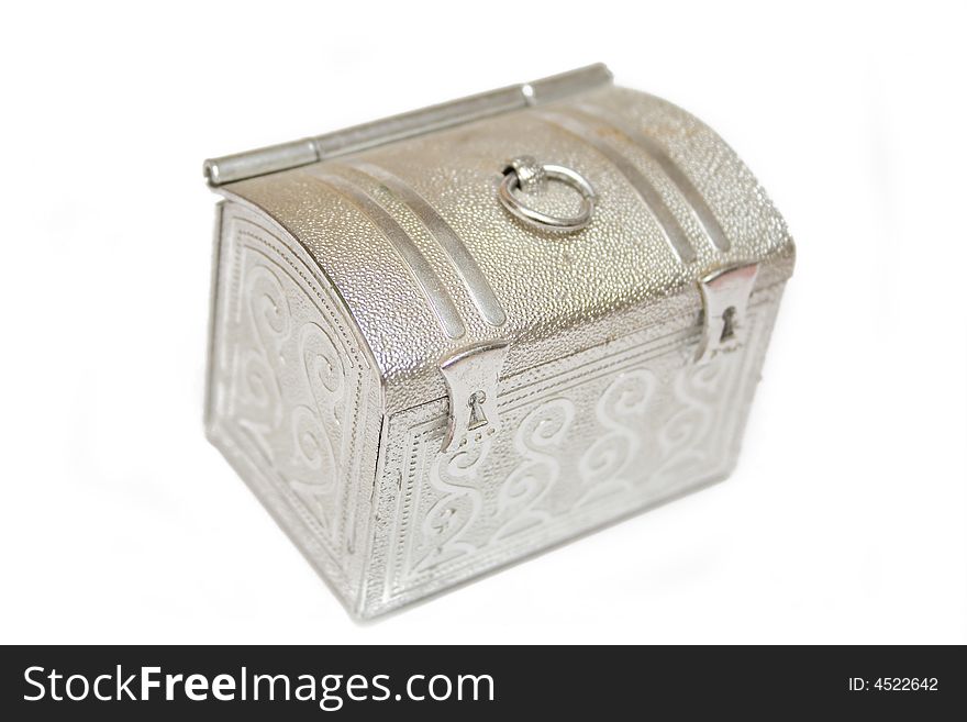 Silver box for gifts on the white isolated background